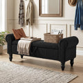 55" Storage Ottoman Bench, Corduroy End of Bed Bench for Bedroom, Black | Upholstered Entryway Bench with Seating, Solid Wood Legs, Rolled Arm, for Bedroom Living Room Window Hallway, up to 285 lbs