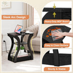 SUPER DEAL End Table Set of 2, Curved Frame Nightstand, Narrow Side Table with Charging Station for Living Room, Bedroom, Small Spaces, 2 USB and 2 Power Outlets, 19.6" W x 11.8" D x 23.4" H, Black