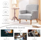 HUIMO Linen Fabric Accent Chair, Mid-Century Modern Upholstered Armchair with Solid Wood Legs, Comfy Reading Club Chair for Living Room Bedroom (1, Dark Grey and White Stripe)