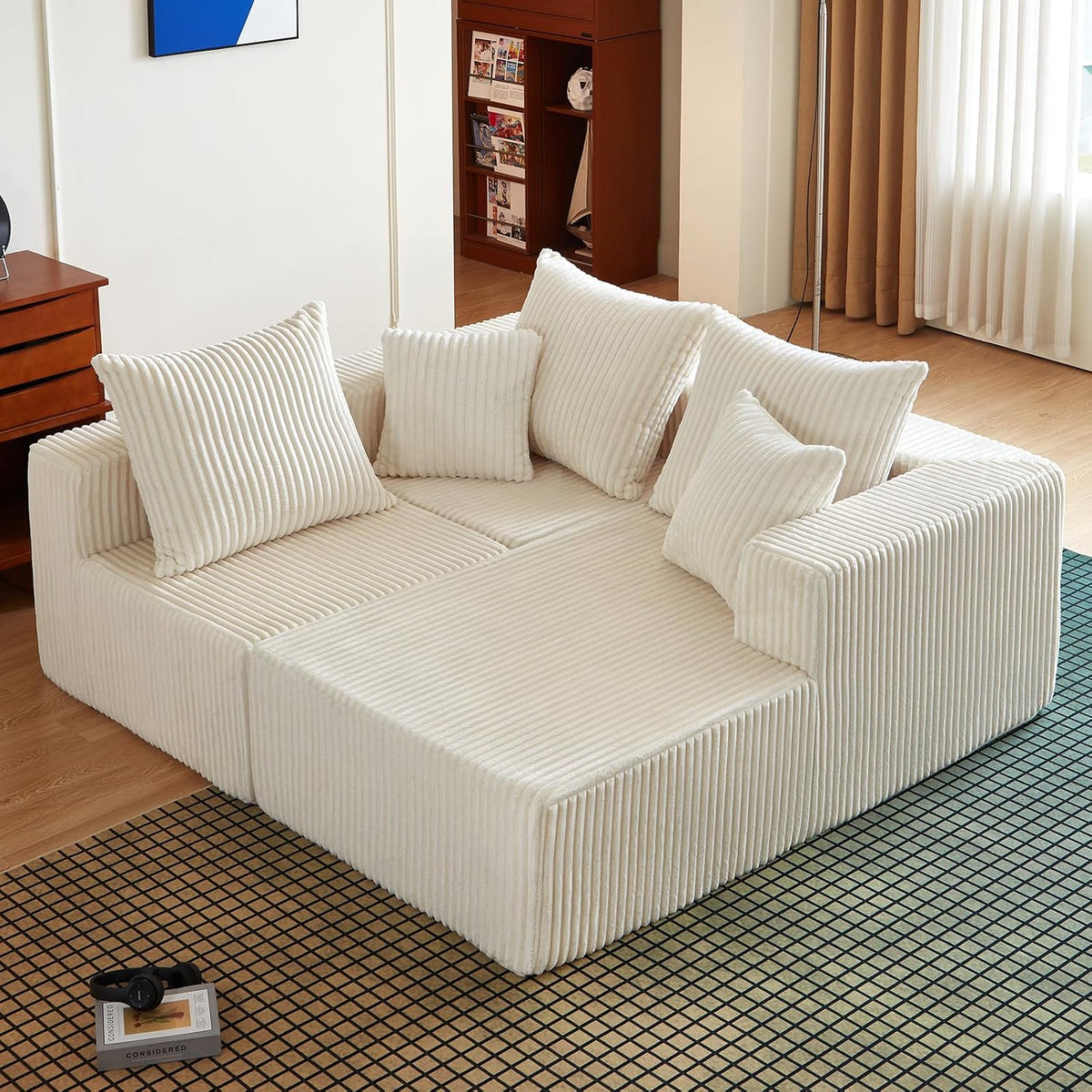 102" L Shaped Convertible Couch in a Box for Living Room Beige | Zero-assembly cloud couch with high-density memory foam for pressure-relieving, frame-free comfort.