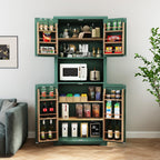 HLR 72" Kitchen Pantry Storage Cabinet with Open Countertop, Freestanding Larder Cupboard with Microwave Stand, Utility Laundry Room Storage Cabinet with Doors and Shelves for Dining Room, Living Room