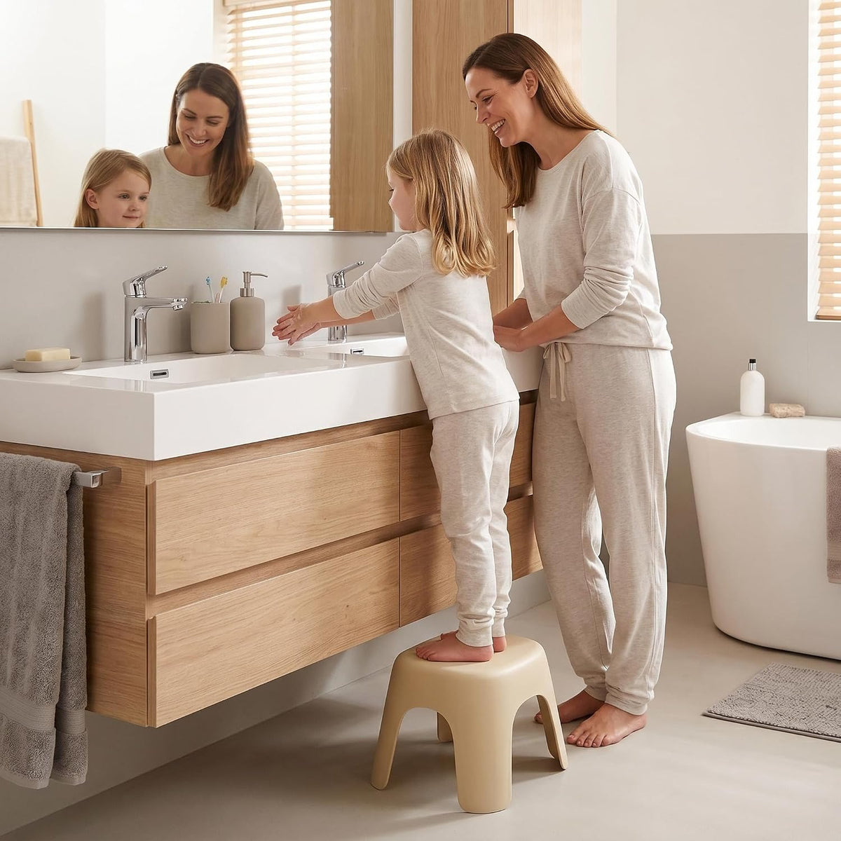 Plastic Step Stool, Heavy-Duty ABS Shower Bath Stool Anti-Slip, Compact Size for Bathroom, Kitchen, Entryway Beige