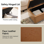 WUTUTUEE 51" Faux Leather Storage Ottoman, Stitch Tufted Rectangle Upholstered End of Bed Storage Bench, Entryway Large Couch Ottoman with Wooden Legs, Light Brown