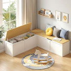 Zevemomo 63" L Shaped Storage Bench, White Breakfast Nook Benches, Corner Storage Bench with Hidden Storage for Dining Room, Kitchen, Entryway