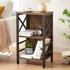 MNEETRUNG Small Bookshelf, 3 Tier Industrial Shelf with Metal Frame and Backboard, Low Rustic Brown Book Shelf, Small Bookcase for Small Spaces,Bookshelf for Living Room, Bedroom & Home Office