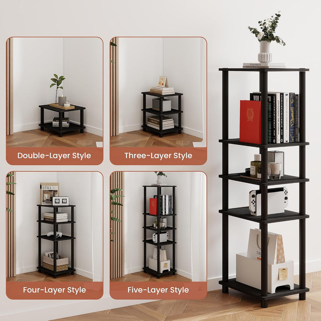 3-Tier Black End Tables Set of 2, Engineered Wood Small Side Tables with Storage Shelves, Small Nightstands for Bedroom, Living Room, Bathroom, Black
