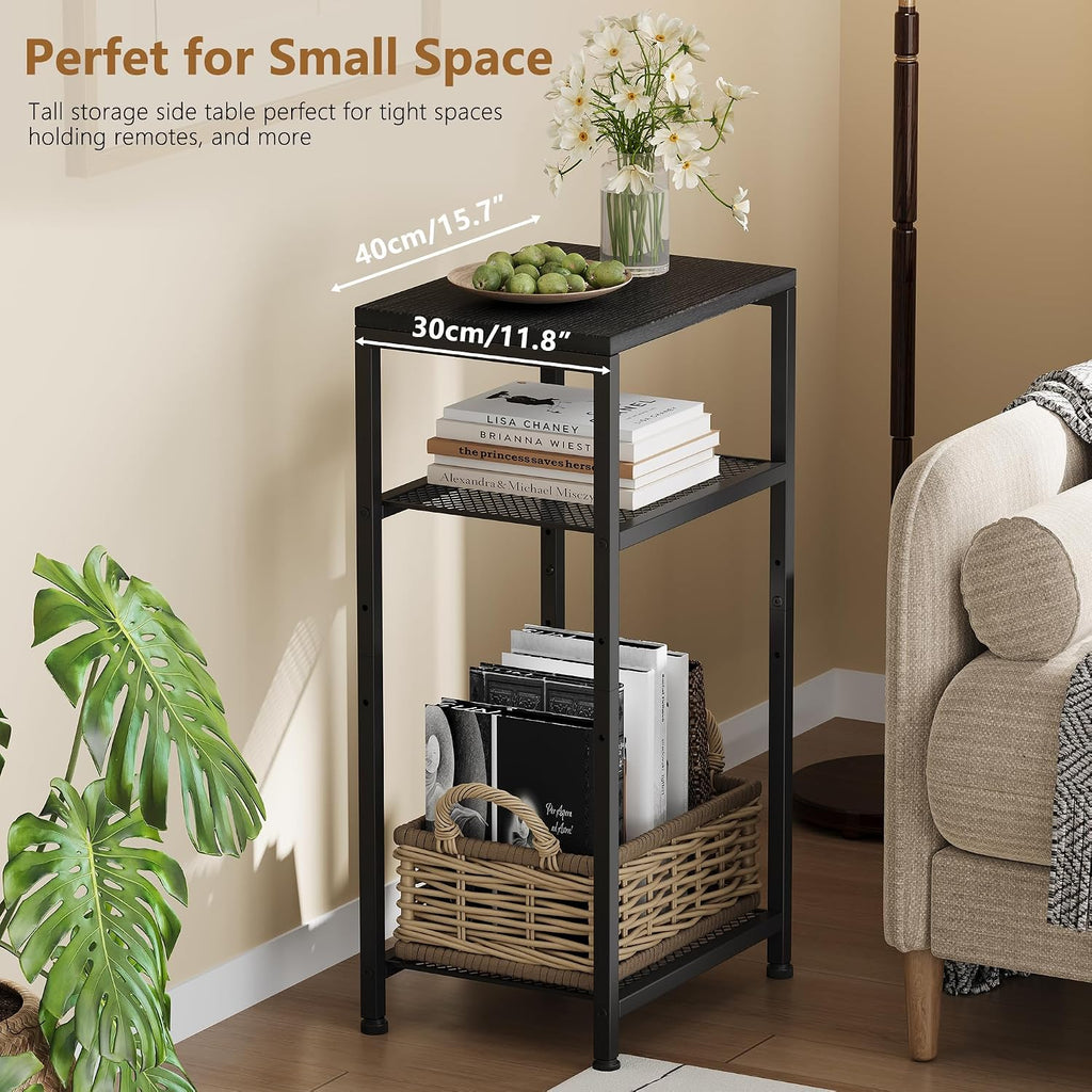 Heybly Small Side Table Set of 2, Tall End Table with Adjustable Shelf, Telephone Table, Nightstand, Accent Table Stand, Small Entryway Table, Bedroom,Living Room, Office,Bathroom, Black, HET003BK2