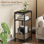 Heybly Small Side Table Set of 2, Tall End Table with Adjustable Shelf, Telephone Table, Nightstand, Accent Table Stand, Small Entryway Table, Bedroom,Living Room, Office,Bathroom, Black, HET003BK2
