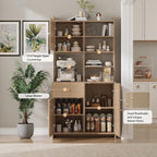 IDEALHOUSE Kitchen Pantry Cabinet with Adjustable Shelf, 71" Tall Storage Cabinet with Microwave Stand, Food Pantry Cabinets for Kitchen, Dining Room, Living Room, Natural