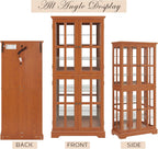 69" Lighted Display Cabinet with 4 Glass Doors, Tall Elegant Bookcase with Adjustable Shelves, Light Bulb Included, Wooden Storage Organizer Cabinet for Collectibles, Living Room (Dark Oak)