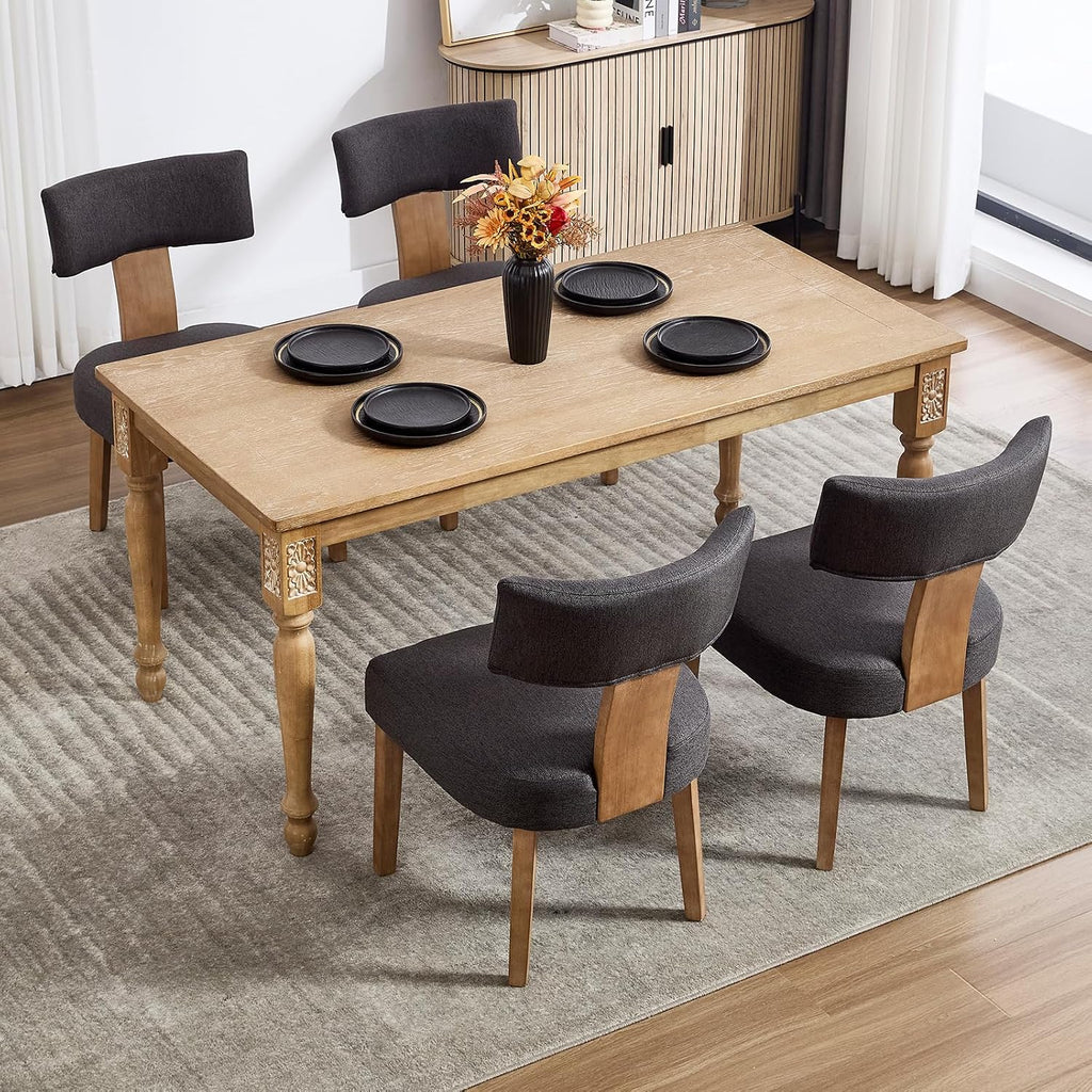 Upholstered Dining Chairs Set of 6, Mid-Century Modern Dining Chairs with Wood Legs, Linen Fabric Farmhouse Kitchen Chairs Armless, Comfy Side Chairs for Living Room/Kitchen, Grey