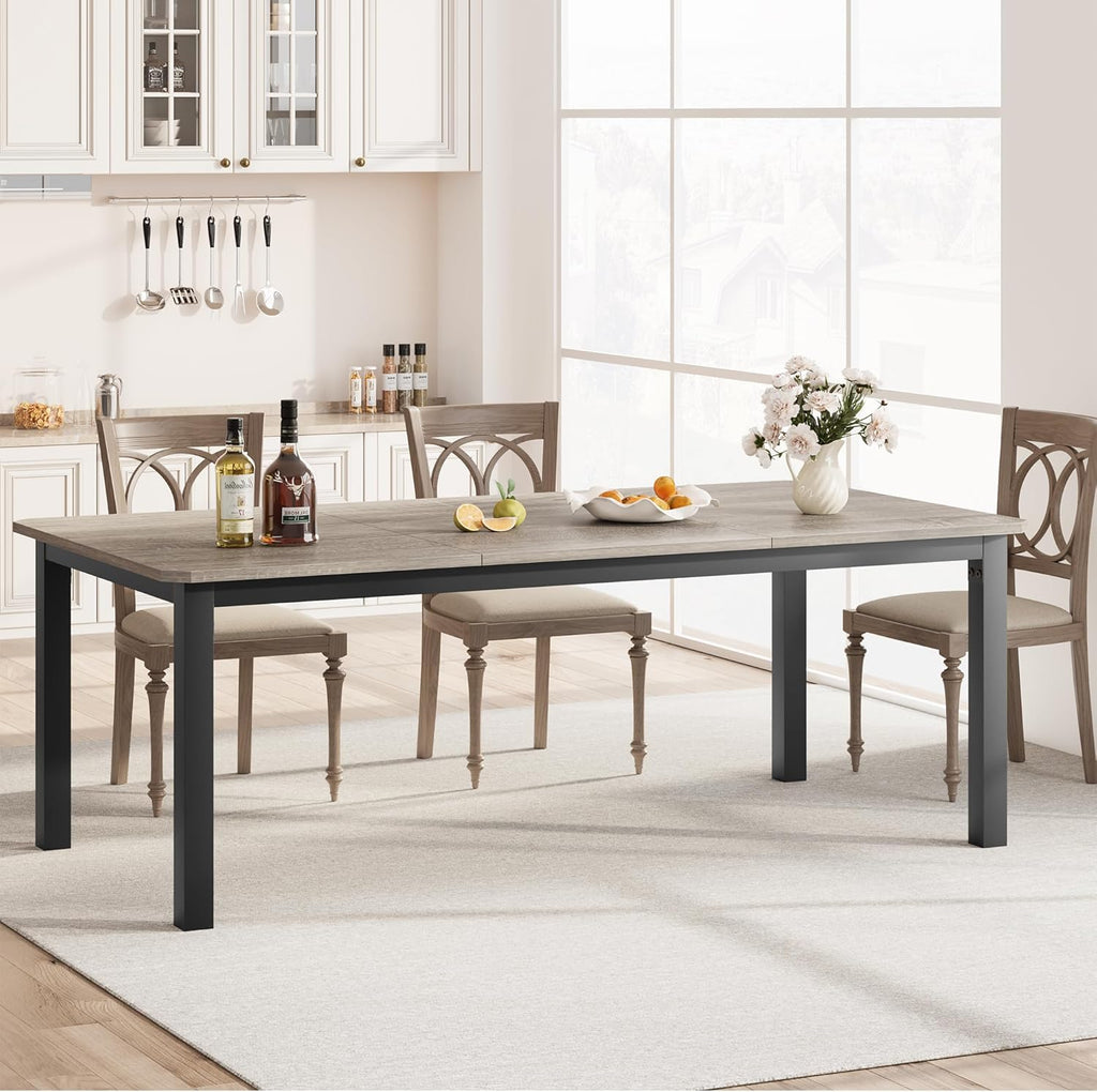 GarveeHome Industrial Dining Table for 6-8 People, 78.7" Long Kitchen Table with Sturdy Metal Frame & Seats 6 Rectangular Counter for Dinner, Kitchen (Only Table)