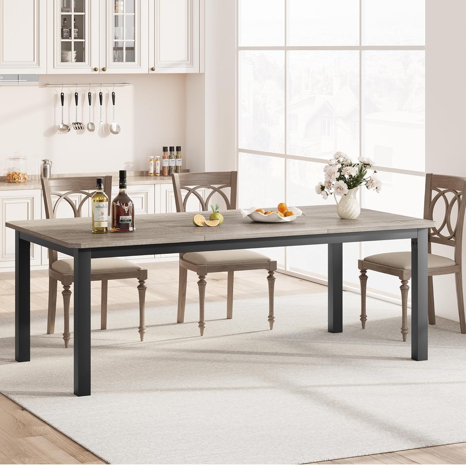 GarveeHome Industrial Dining Table for 6-8 People, 78.7" Long Kitchen Table with Sturdy Metal Frame & Seats 6 Rectangular Counter for Dinner, Kitchen (Only Table)