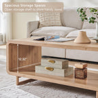 IFGET 48" Modern Coffee Table, 2-Tier Minimalist Center Table with Storage Shelf, Curved Profile Design, Wooden Rectangular Living Room Table w/Wood Thick Design for Living Room, Office, Natural Oak