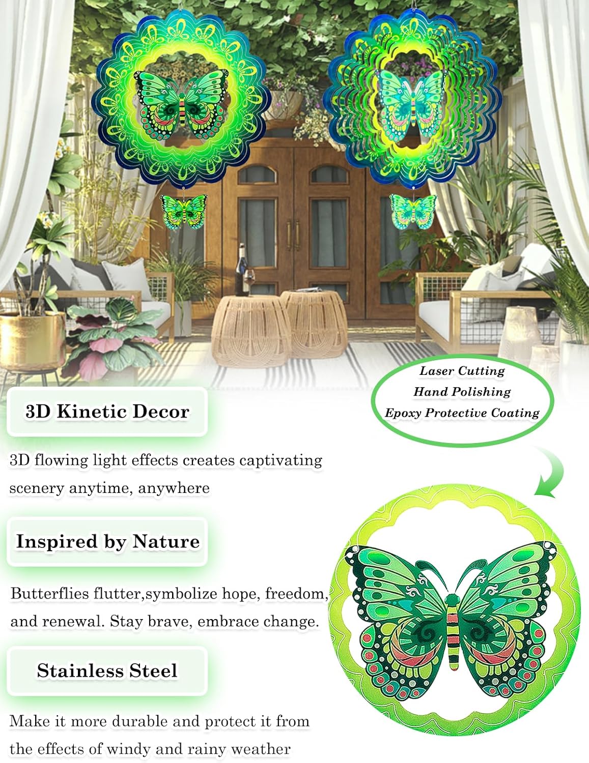 Butterfly Wind Spinner-3D Metal Hanging Wind Spinners, Perfect Ornament Gifts for Women/Men, 12 Inch Spinfinity Wind Spinner for Outdoor & Indoor Decorations, Yard Art, Garden Decoration