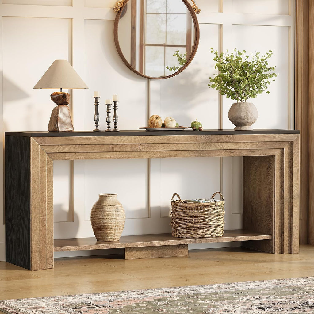 Tribesigns 70.9 Inch Narrow Console Table, Farmhouse 2-Tier Wooden Sofa Table with Storage, Space-Saving Behind Couch Accent Table for Living Room, Entryway, Hallway and Foyer