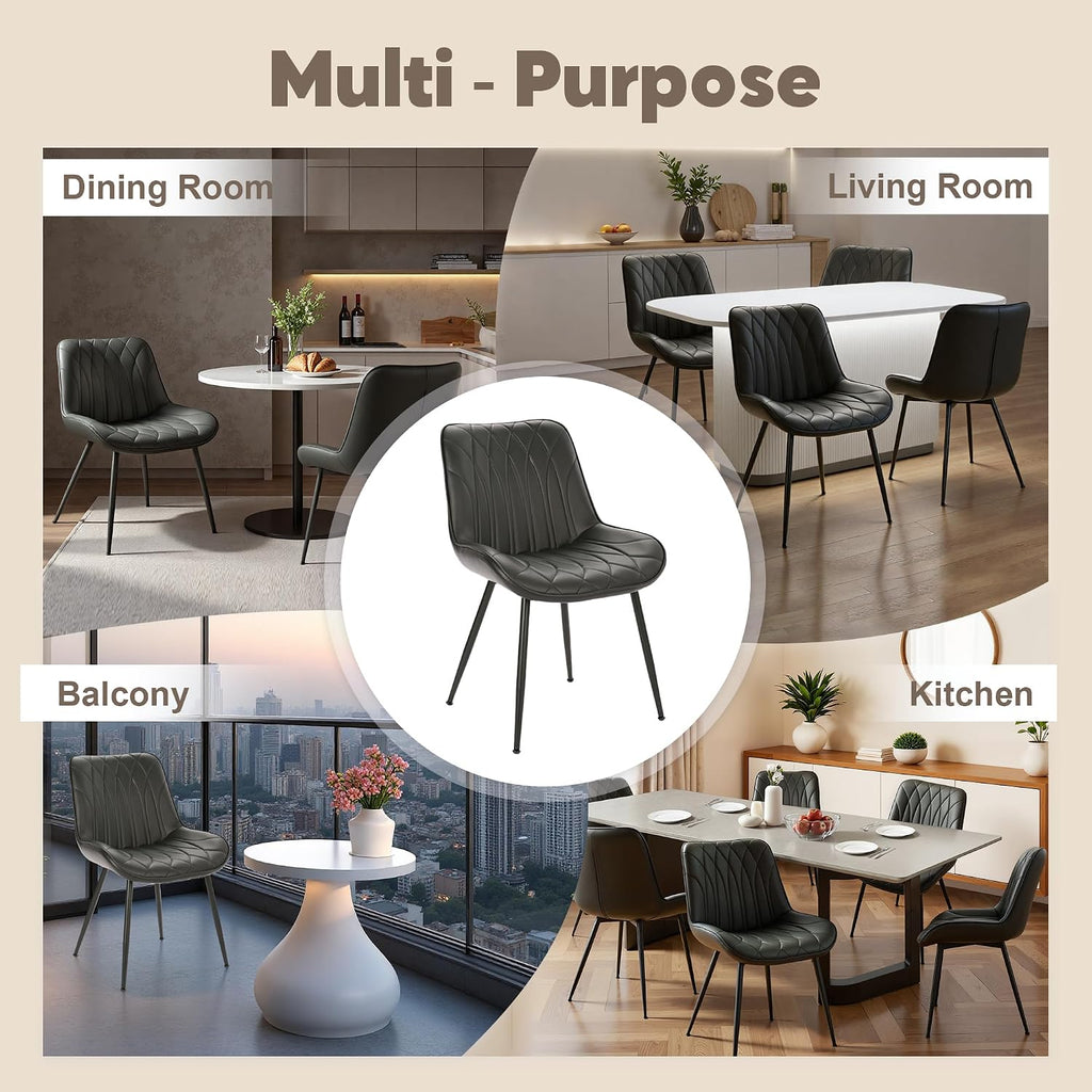 GarveeHome Dining Chairs Set of 6, Modern Dining Room Chairs with Thick Cushions, Upholstered Faux Leather Cushion Seat and Sturdy Metal Legs, Kitchen Side Armless Chair Black