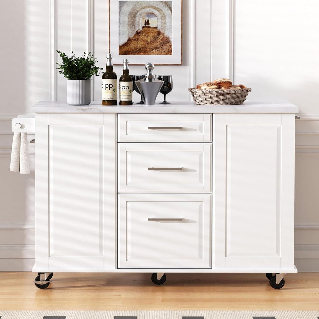 50.7" Kitchen Island with Drop Leaf Storage for Trash Can White