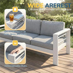 Solaste Aluminum Patio Furniture Set for All Weather, Oversized Metal Outdoor Furniture Set with 27.5" Deep Seating and 3.2" Wide Armrest, Outdoor Patio Sofa with 10" Back Suport Cushion, Light Grey