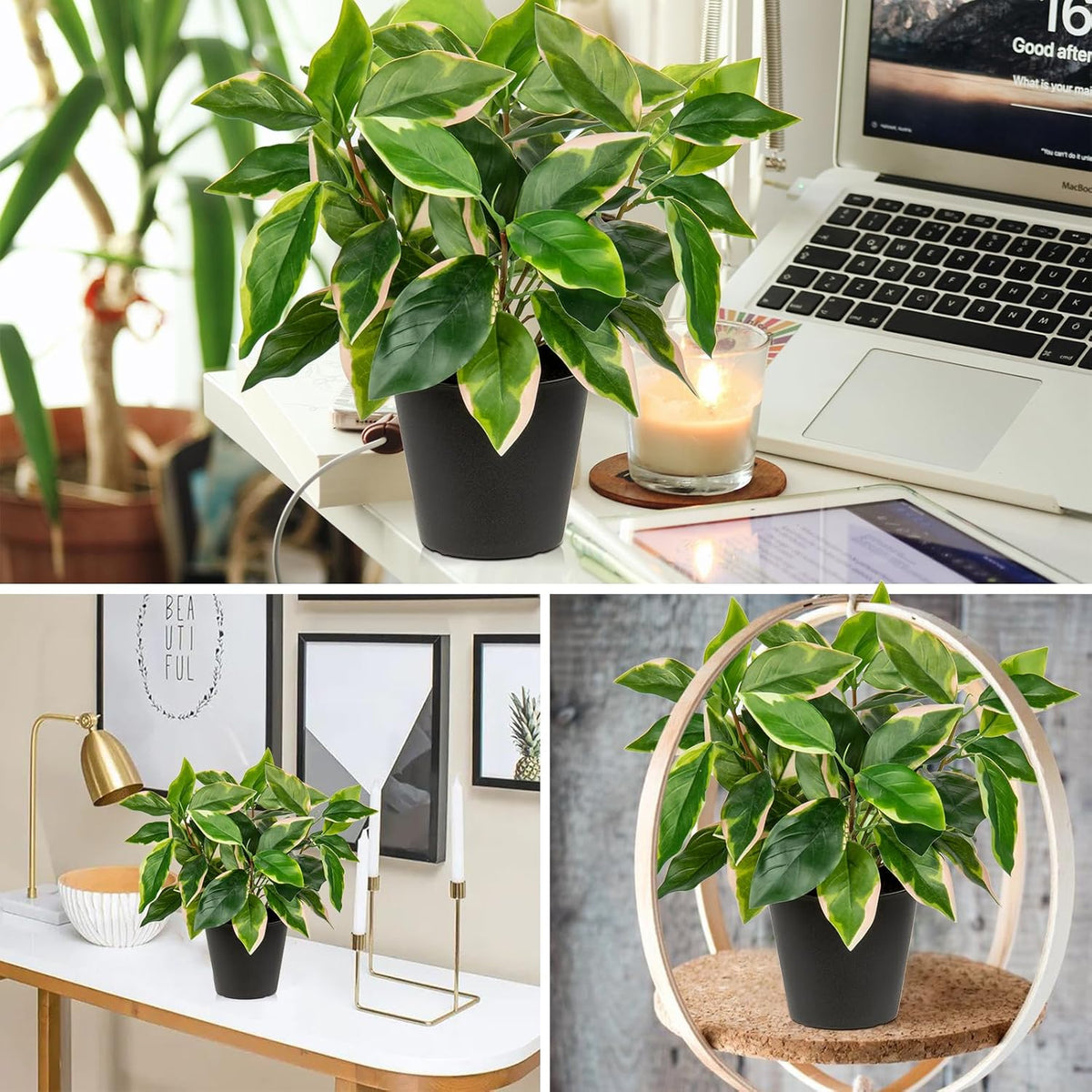 Artificial Plants Indoor Small Fake Plants in Pots Faux Pothos N‘ Joy Potted Plant Fake Indoor Plants with Black Pots for Bathroom Living Room Office Desk Shelves