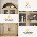 Kitchen Pantry Cabinet, Arched Bookcase with Doors, Wooden Display Cabinet with Storage Shelves, Farmhouse Bookcase for Living Room, Kitchen, Dining Room & Office