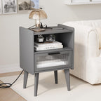 MMEOLUOOK Nightstand with Charging Station, Bedside Tables Set of 2, End Table Side Table with 2 Tiers Storage Space, for Bedroom, Living Room, Grey MLBZ07ZEV-2