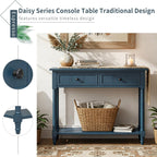 P PURLOVE Console Table Sideboard Wooden Sofa Table with 2 Drawers and Bottom Shelf (Dark Navy)