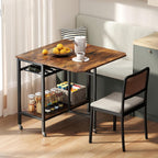 Giantex Folding Dining Table with 5 Wheels, Extendable Bar Tables with Wine Rack and Storage Shelf, Heavy-Duty Metal Frame, Space-Saving Kitchen Table for Small Spaces, Living Room, Apartment, Office