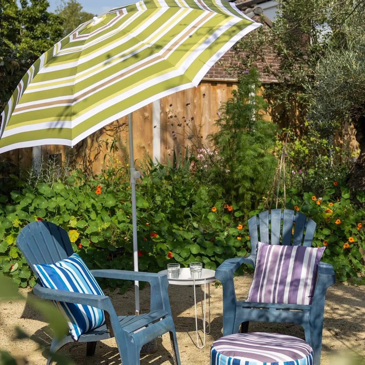 Esschert Design Striped Outdoor Pouffe, Blue Purple