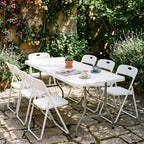Folding Table and Chairs Set, 6 Foot Foldable Long Plastic Table with 6 Plastic Folding Chairs, Portable Set for Parties, Event, Training, Craft, Wedding, and Commercial Use
