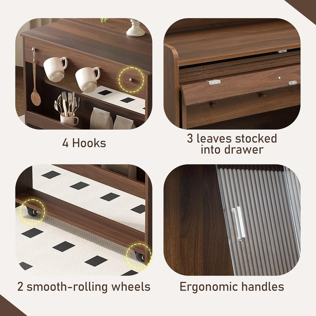 roomfitters 69" Kitchen Pantry Organizers and Storage Kitchen Cabinet with Extendable Dining Table and Coffee Bar, Walnut