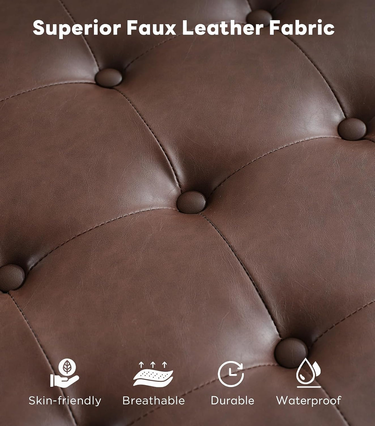 Tbfit 30" Large Square Ottoman Coffee Table with Storage, Oversized Tufted Upholstered Ottomans Bench with Solid Wood Legs for Living Room, Dorm, Leather Foot Stool for Couch Sofa Toy Box, Brown