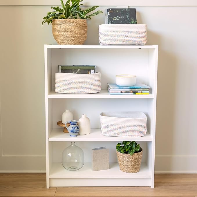 NaturalCozy 13.5”x8.5”x5.5” Rectangle Storage Baskets for Shelves 3 Pack | Cotton Rope Woven Small Baskets for Organizing | Small Storage Bins for Nursery, Bathroom, Closet, Shelf, Decorative