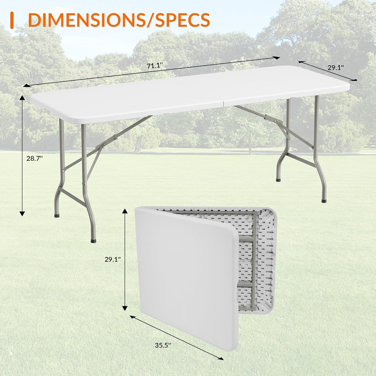 Elevon 6 Feet Heavy Duty Folding Table with Adjustable Height, Fold-in-Half Portable Table for Indoor Outdoor Use - Camping, Picnic, Party, Wedding, Dining, Utility Table