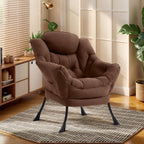 Furlide Lazy Chair for Living Room, Modern Accent Chairs with Armrests, Dark Brown Armchairs with Side Pocket, Cozy Lazy Sofa for Reading, Balcony, Bedroom, Dorm, Small Spaces