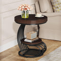 Tribesigns Round End Table, 2-Tier Farmhose Wood Side Table with Shelf Storage, Small Sofa Side Bedside Nightstand, Arc-Shaped Frame Accent Furniture for Living Room, Rustic Brown