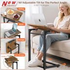 Tv Tray Table, 8-Level Adjustable Height Couch Side Table，90° Tilt Angle Adjustments C-Shaped End Table, with Phone & Tablet Slot Sofa Computer Desk for Couch, Sofa, Bed, Chair, Living Room (Brown)