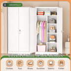 Greenvelly Metal Wardrobe Cabinet with Locking Doors, 72"H White Metal Wardrobe Closet with Hanging Rods and Adjustable Shelves, Clothing Storage Closet for Home, Office, Employee, Gym (16" D x 32" W)