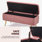 Yaheetech 43in Velvet Storage Ottoman Bench for Bedroom End of Bed, Pink | Button-Tufted Ottoman with 1.9C Storage Space, Tapered Gold Metal Legs, Sized for Entryway Living Room Window Seat