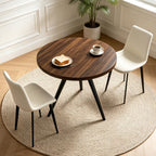 34.6" Round Dining Table Set for 2, Walnut Small Dining Room Set | Space-saving MDF Tabletop, 2 Beige PU Leather Chairs, Great for Modern Kitchen, Coffee, Restaurant, Office, Sturdy & Seamless