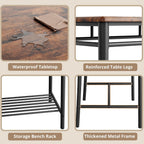 IRONCK Dining Table Set for 4, Kitchen Table and Chairs Set, Rustic Brown | Kitchen Table with Upholstered Bench and 2 Chairs for Small Space, Apartment