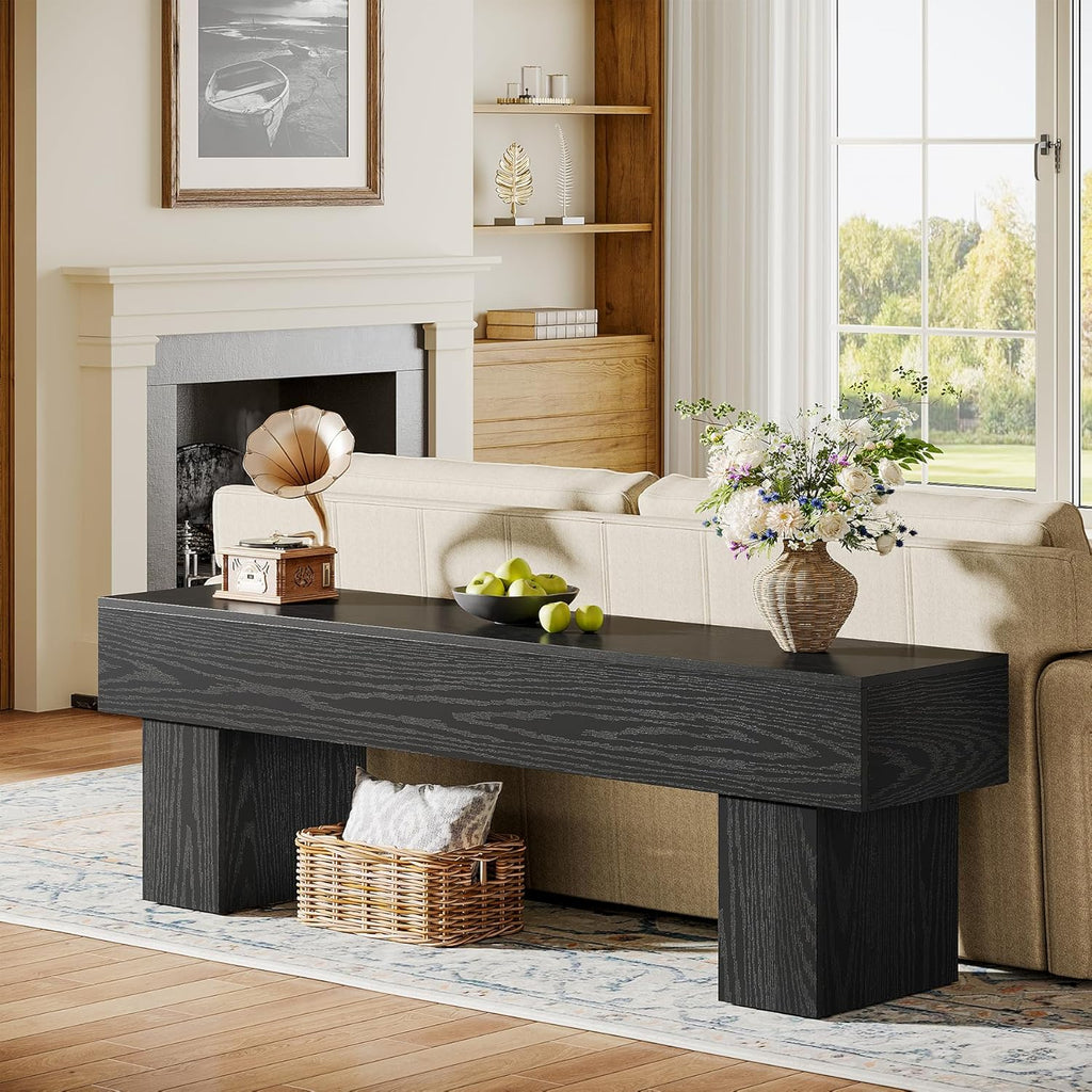 Tribesigns 63“ Extra Long Entryway Bench, Indoor End of Bed Bench for Bedroom, Farmhouse Wooden Shoe Seat Dining Bench for Dining Room, Living Room, Hallway, Black