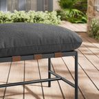 Modway Raya Outdoor Boucle Ottoman in Charcoal - Patio Sitting Stool Ottoman - Metal Frame Footrest with Removable Boucle Cushion for Porch, Deck, Backyard