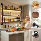 39.4" Metal Wine Rack Wall Mounted with LED Strips and Glass Holder | 3-Tier Industrial Metal Bar Shelf Wall Mounted Wine Rack for Kitchen, Bar, Dining Room (Black, 100cm/39.4in)