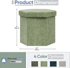 Hexagon Storage Ottoman, Foldable Chenille FootRest with Hidden Storage, Small Ottoman Footstool for Living Room, Bedroom, Dorm, Entryway, 15 x 16.9 x 15 Inches, Green