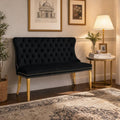 Velvet Dining Loveseat Bench with Wing Back, 2-Seat Tufted Bench with Gold Stainless Steel Legs, Mid-Century Modern Dining Bench with Back, Indoor Velvet Bench for Kitchen, Dining Room, Entryway