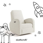 Storkcraft Santa Monica Power Recliner Swivel Glider (Ivory Boucle) – Effortless Electronic Power Recline, USB-A & USB-C Charger