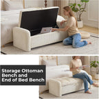 Oversized Corduroy Ottoman Bench with Storage, Upholstered End of Bed Bench for Bedroom, Ottoman Foot Rest for Living Room, Beige