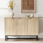 Fluted Storage Cabinet with 3 Doors, Sideboard Buffet Cabinets with Adjustable Shelves, Multifunctional Console Table with Storage Credenza for Living Room, Hallway, Light Oak