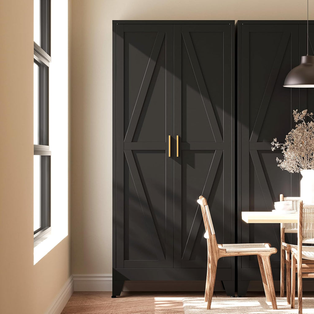 61"H Black Pantry Kitchen Cabinet with Doors,Black Storage Cabinets,Freestanding Pantry Cabinet,Farmhouse Food Storage Cabinets,Tall and Large Pantry Cabinets for Kitchen, Dining Room, Living Room